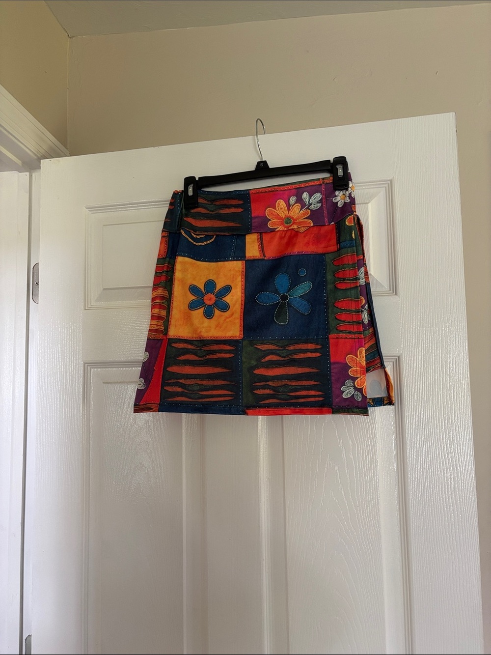 Patchwork Floral A-Line Mini Skirt in Multicolor skort